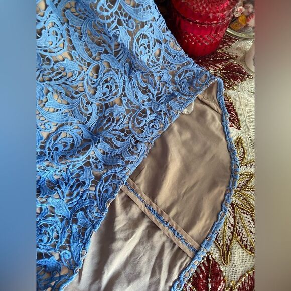 The Jetset Diaries Mini Dress Womens Sz Small Blue Halter Neck Lace Embroidered - Picture 9 of 14